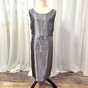 Kasper Silver Metallic‎ Taffeta Formal Dress Plus Size 18 Sleeveless Fully Lined